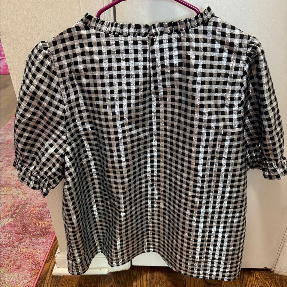 NWT silver shimmer and black gingham top - Picture 3 of 3